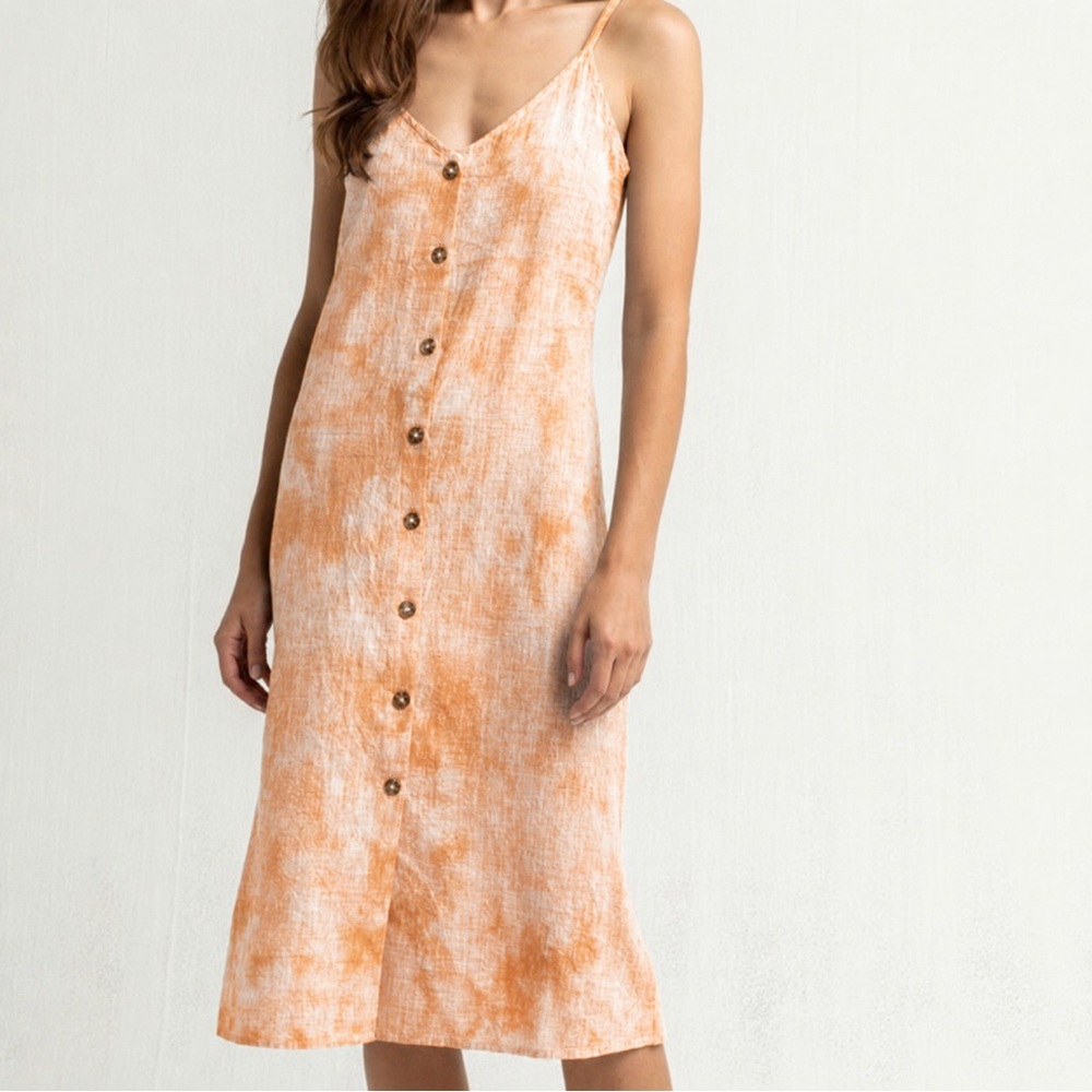 Roxy Wild Ties Cotton Gauze Slip Dress Orange Tie Dye Button Front Large
